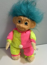 Vintage 1991 Ace Novelty Clown Troll Doll 12" Soft Body Plush Blue Hair