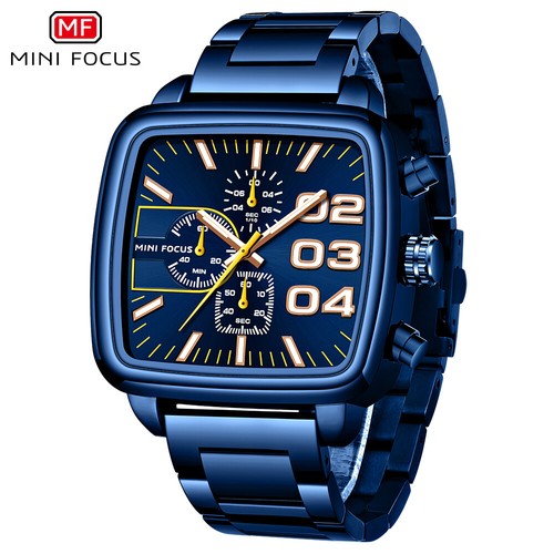 MINI FOCUS Men Rectangle Watch Luminous Wristwatch Big Number Boys Steel Watches - Picture 23 of 25