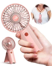 Handheld Fan [6-15H Working Time] Foldable Hand Held Fan USB Rechargeable, Pink
