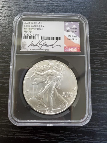 2021 Eagle Landing Type 2 Silver Eagle NGC MS-70 FDOI Black Core Gaudioso Sign.