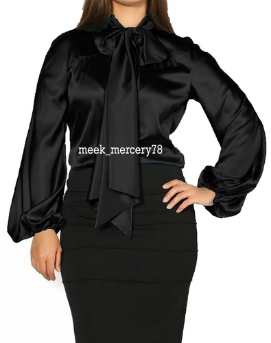 Satin High Neck Long Puff Sleev Western Top Office wear Pullover Top Casual S120 - Picture 7 of 47