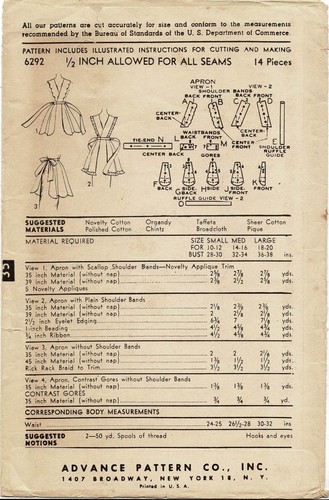 Scalloped APRON w Gored Skirt RARE Advance 6292 Vtg 1952 Craft Sewing Pattern - Picture 9 of 17