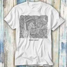 Van Gogh Starry Night One Line Abstract T Shirt Meme Gift Top Tee Unisex 1379
