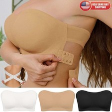 Womens Padded Basic Stretch Strapless Seamless Tube Bra Top Bandeau Underwear US