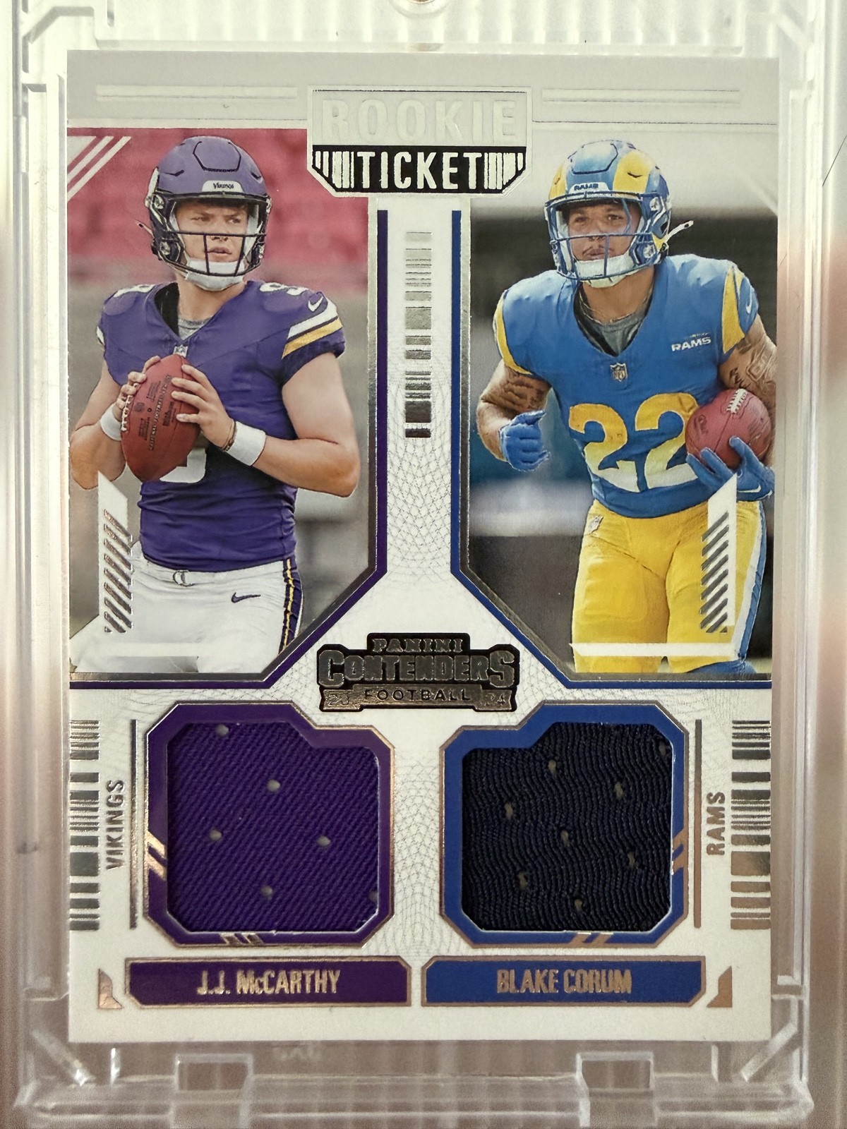 2024 Panini Contenders - Rookie Ticket Dual Swatches J.J. McCarthy, Blake Corum