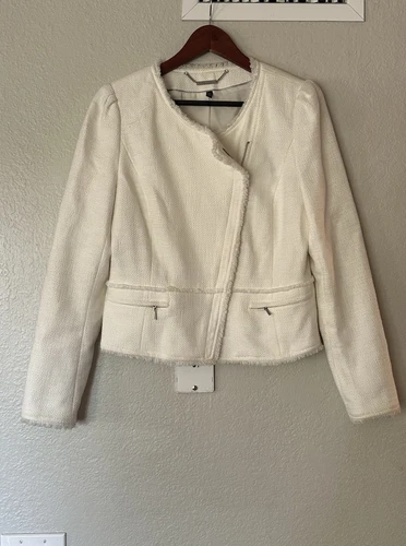 OFF WHITE Giacca Moto WHITE HO BLACK MARKET Ecrù Asimmetrica Zip Taglia 10