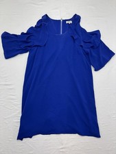 Umgee USA Women's Blue Ruffle Crinkle Cold Shoulder Dress Size L