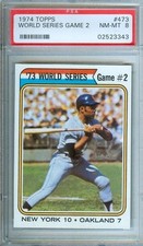 1974 Topps Baseball Card WILLIE MAYS World Series Game 2 #473 Mets PSA 8