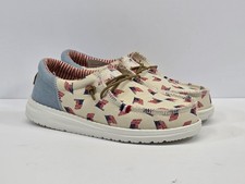 Hey Dude Wally Youth Americana Shoes Size 3 NWT 40479 1 Flag Print Slip On