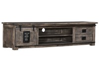Tv-Board Grau Lowboard Groß 2 Schubladen Mango Massiv Eisen 200X50 Ohne Aufbau