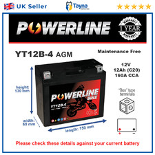 YT12B-4 Powerline Motorcycle Battery 12V 12Ah YT12B4