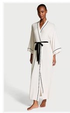 Victorias Secret Modal Velvet-Trim Maxi Robe Coconut White/Black Velvet Trim M/L
