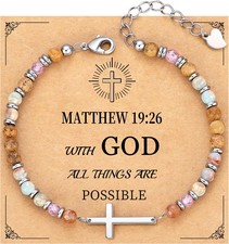Cross Bracelet for Women, Christian Gifts for Women Bead Bracelet Stocking Stuff