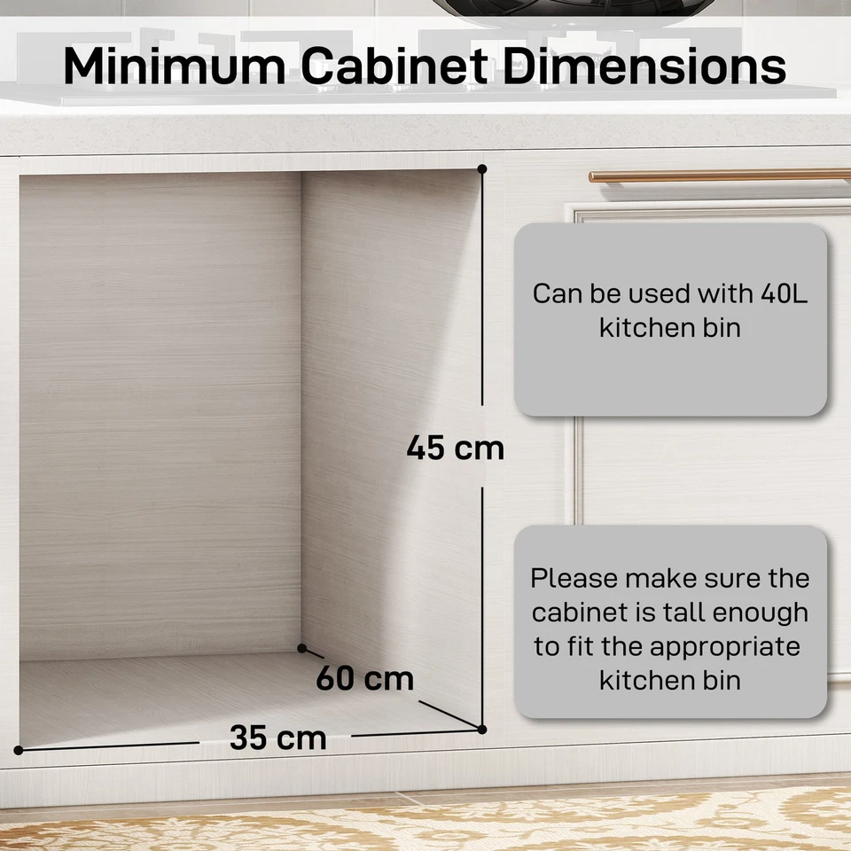 HOMCOM Kitchen Cupboard Bin with 40L Dual Compartment, Pull Out Bin, Grey - Image 4 of 4