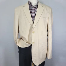 Wangyue Men's Sport Coat Blazer Two Button Beige Rayon Linen Spandex XXL