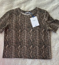 Zara Damen T-Shirt Gr. M Braun Jersey Kurzarm...