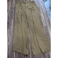 Zara Woman Womens XS Olive Mustard Wide Leg Pants D Ring Belt Flowy Trousers