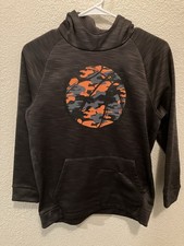 Boys Size L 14/16 Basketball Hoodie Fleece Pullover Sweatshirt Grey Camo Logo