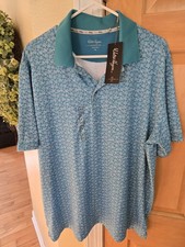 NWT Walter Hagen Men's Performance Golf Polo Shirt XL Light Blue Floral 70 New