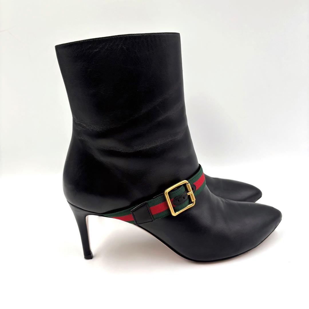 GUCCI Boots Heel Sherry Line Leather Black EU37/US7 116480c thumbnail 21