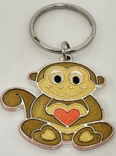 Brown Silver Tone Glitter Enamel Monkey Keychain / Ring