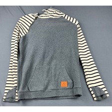 Ampersand Ave Hoodie Women Small Grey Cream Stripe Zip Neck Pullover Good