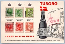 Postcard Tuborg Beer Advertising Three Danish Kings Stamps 1961 Joe Russo? P14K