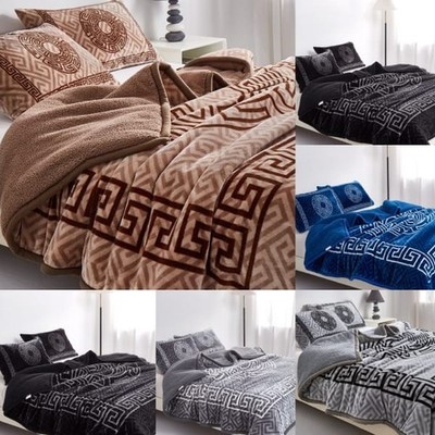 Griechisches Exquisites Sherpa Borrego 3-teiliges Set King 200 x 240 cm warm weich Tagesdecke UK