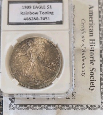 1989 Silver American Eagle Coin BU Unique Monster Toned 1 Oz US $1 Uncirculated