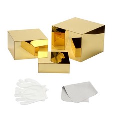 3-Piece Nesting Risers - Mirror Gold Acrylic Display Stands for Catering, Des...