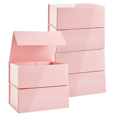6 Pack Magnetic Gift Boxes with Lids, 9.5x7x4'' for Bridesmaid Proposal Box, Pink