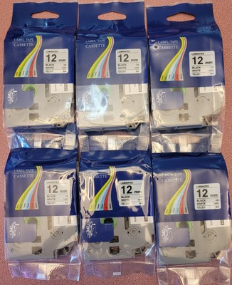 Lot Of 5 Label Tape Cassette Laminated 12 mm Black On White Tape TZc-231 Sealed