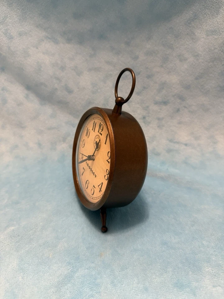 ⏰ CROSLEY Vintage Metal Alarm Clock Brass Color Shabby Chic Decorative Tested 🌟 - Image 2 of 4