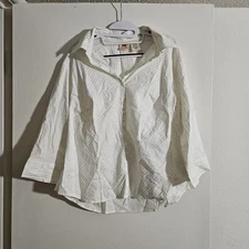 SIZE 16W FADED GLORY stretch shirt top blouse button down stripes white silver