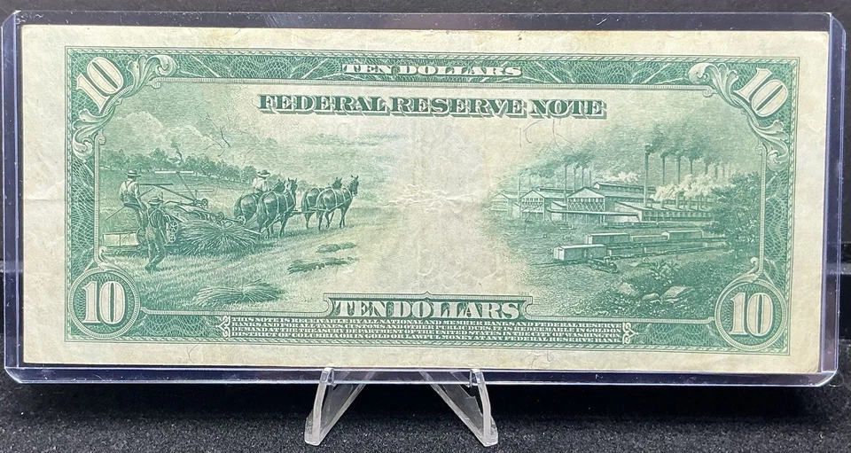 1914 $10 Federal Reserve Note, Cleveland Fr. 919A Cleveland Ohio Z202 - Image 2 of 2