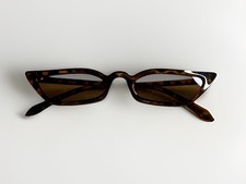 Vintage Y2K Slim Cat Eye Tortoiseshell Sunglasses Brown 90s Matrix