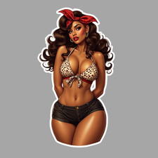 Vintage pinup girl sticker vinyl decal bikini jean shorts thick curvy exotic