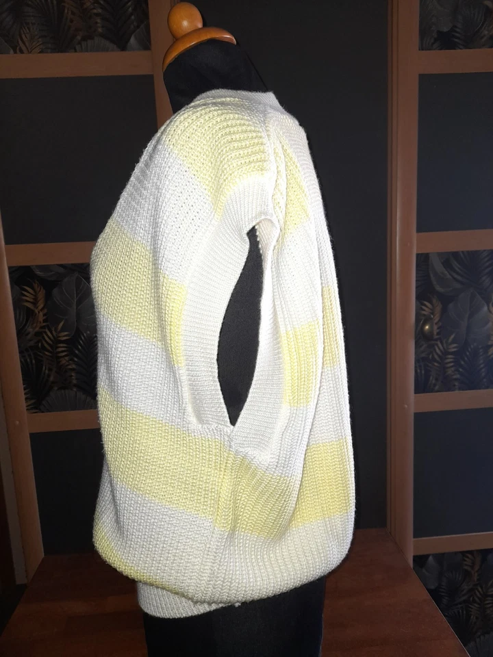 Pullunder gelb weiß 🚩 Gr. 40 Sommerpulli ärmelloser Pullover Blockstreifen - Bild 3 von 4