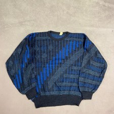Vintage Knitted Jumper Abstract Patterned Grandad Knit Sweater, Made In Italy