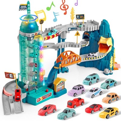 King Size Dino Hill Rotating Elevator Race Track Playset Toys for Kids