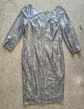 NEW Adrianna Papell Women's Silver Sequin Knee-Length Pencil Dress Size 8 - FREE