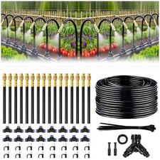 100FT Drip Irrigation System, 1/4 Inch Hose with 360  Adjustable Copper Nozzles