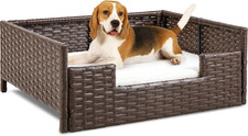 Rattan Dog Sofa Bed with Cushion,Wicker Pet Bed Sofa Couch Indoor Outdoor Water