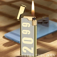 Slim Metal Grinding Wheel Lighter Open Flame Refillable Windproof Cigarette