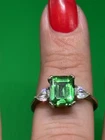 Sterling Silver 925 Green Stone Ring CZ Sides Vintage Sz 9 NR