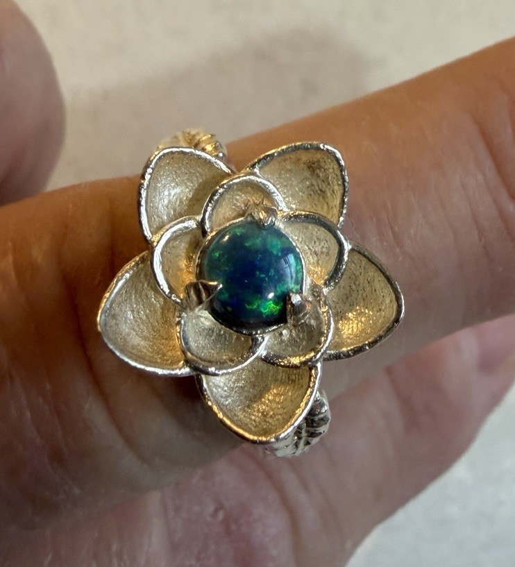 Aussie Opal Dublet Stone 925 Solid Silver Flower … - image 7