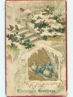 Pre-Linen christmas LITTLE BIRDS ON SNOWY STEPS & LARGER BIRDS ON BRANCH hr2791