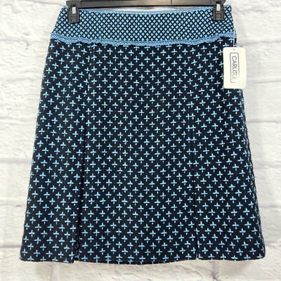 Carlisle Skirt Women s 12 Blue Black Ming Tweed Embroidered Pleated New