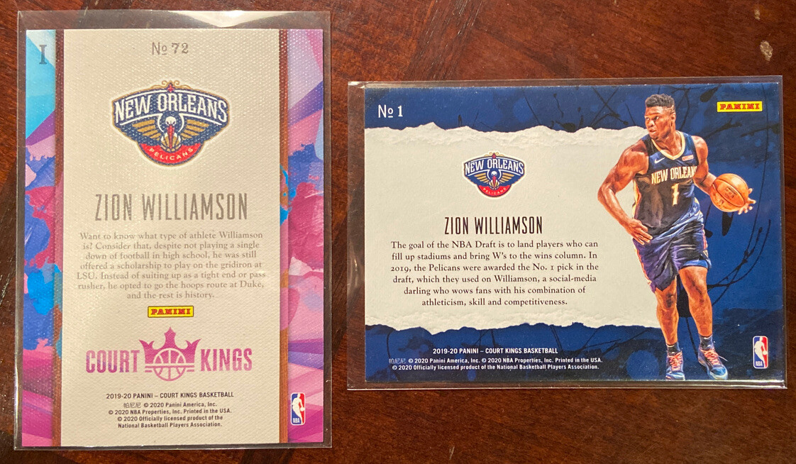 2019-20 PANINI COURT KINGS ZION WILLIAMSON RC LOT #72, FIRST STEPS
