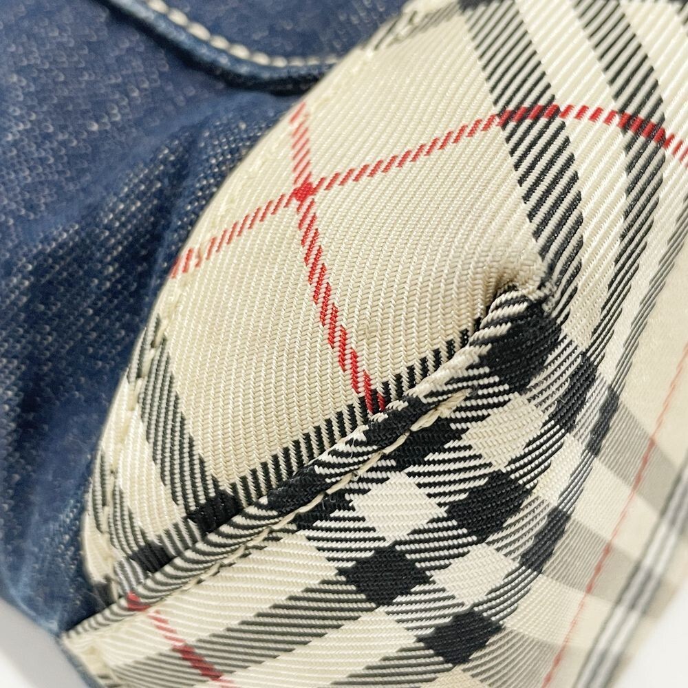BURBERRY London Blue Label Denim Nova Check Hand Bag Navy Beige
